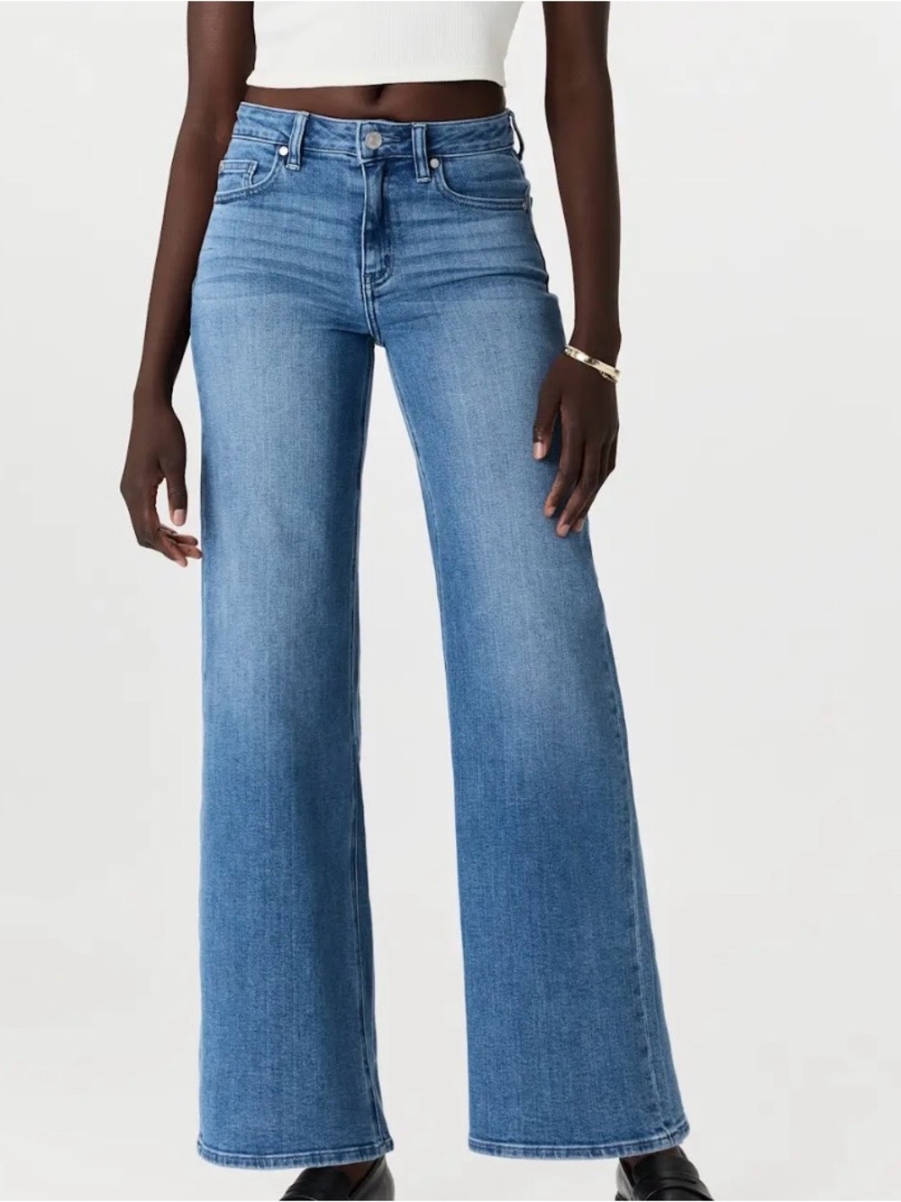 Quince Medium Blue High-Rise Wide Leg Jeans - Seaside Blue